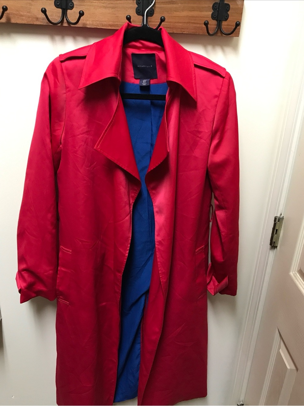 Amaryllis Red Trench Coat with Blue Lining